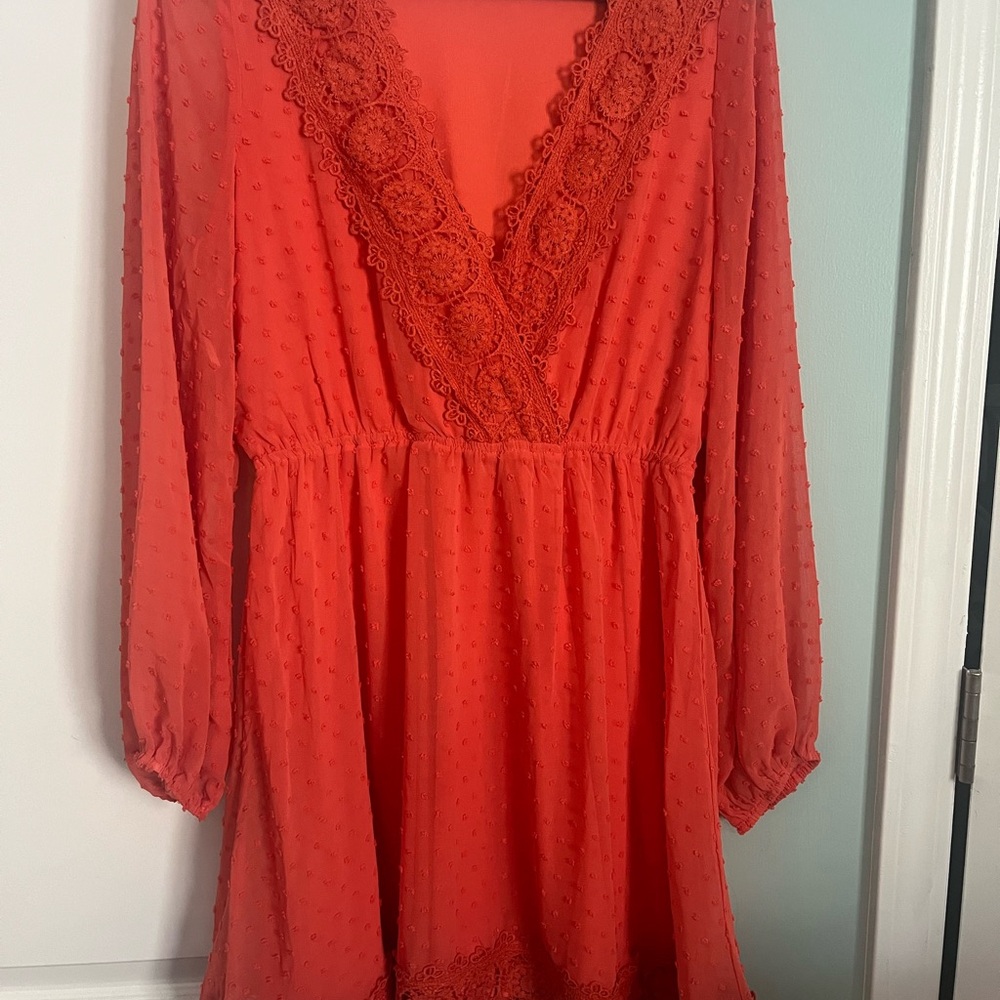 Elegant orange Lace Trim Dress